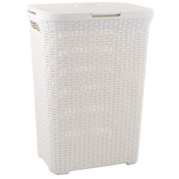 Rattan hatású szennyestartó, 60l, CURVER, törtfehér