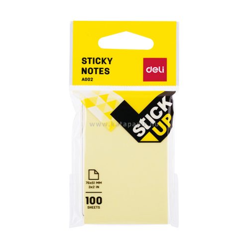 Öntapadó jegyzettömb, 76x51 mm, 100 lap, DELI "Stick UP", sárga