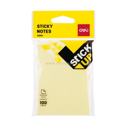 Öntapadó jegyzettömb, 76x101 mm, 100 lap, DELI "Stick UP", sárga