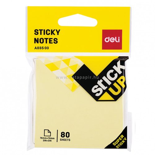 Öntapadó jegyzettömb, 76x76 mm, 80 lap, DELI "Stick UP / SUPER", sárga
