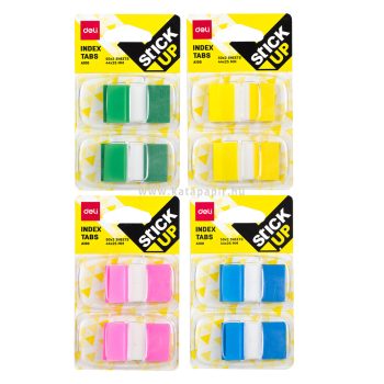   Jelölőcímke, műanyag, 2x50 lap, 44x25 mm, DELI "Stick UP", neon szín