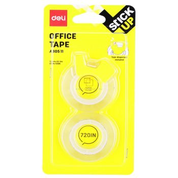   Ragasztószalag, 2 darabos, adagolón, 12 mm x 18,3 m, DELI "Stick UP", víztiszta