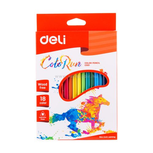 Színes ceruzakészlet, háromszögletű, DELI "Color Run", 18 különböző szín