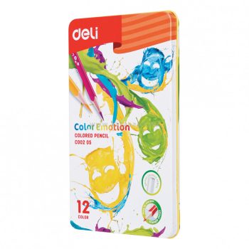   Színesceruza készlet, háromszögletű, fémdobozos, DELI "COLOR EMOTION", 12 különböző szín