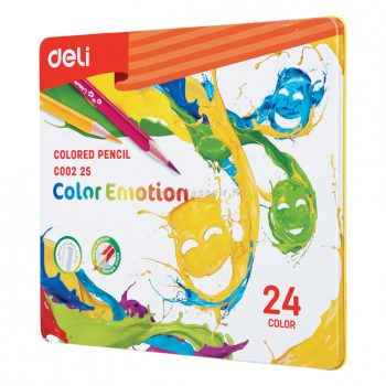   Színesceruza készlet, háromszögletű, fémdobozos, DELI "COLOR EMOTION", 24 különböző szín