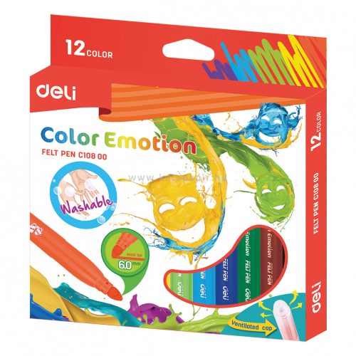 Filctollkészlet, 6,0 mm, kimosható, vastag, DELI "Color Emotion", 12 különböző szín