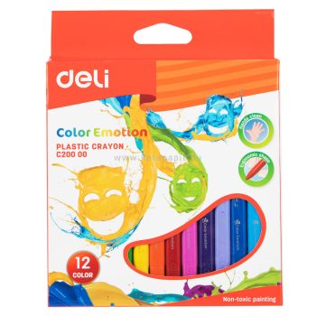   Zsírkréta, háromszögletű, DELI "COLOR EMOTION", 12 különböző szín