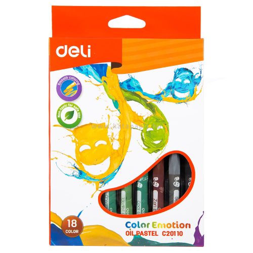 Olajpasztellkréta, hatszögletű, DELI "Color Emotion", 18 különböző szín