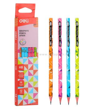   Grafitceruza, HB, hatszögletű, 12 darabos, DELI "Dancing Color", mintás
