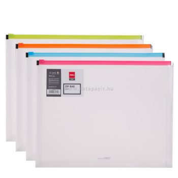   Irattartó tasak, PP, húzózáras, redős talpas, A4, DELI "rio", vegyes szín