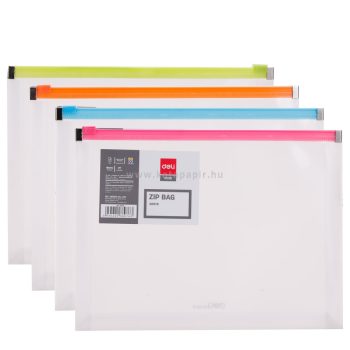   Irattartó tasak, PP, húzózáras, redős talpas, A5, DELI "rio", vegyes szín