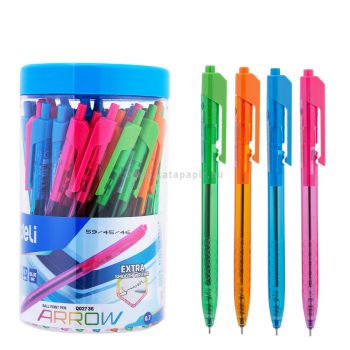   Golyóstoll készlet, 0,7 mm, nyomógombos, DELI "Arrow RT / F", 4 különböző szín