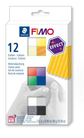 Gyurma, készlet, 12x25 g, égethető, FIMO "Effect Colours", 12 különböző szín 0.3 kg/készlet