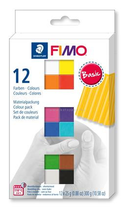 Gyurma, készlet, 12x25 g, égethető, FIMO "Soft Basic", 12 különböző szín 0.3 kg/készlet