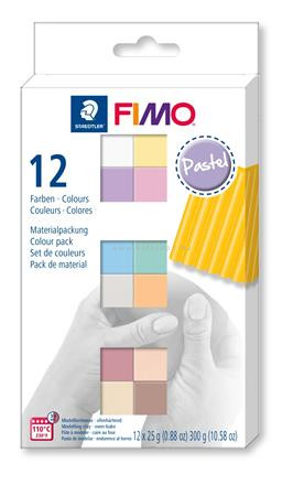 Gyurma, készlet, 12x25 g, égethető, FIMO "Soft Pastel" 12 különböző szín 0.3 kg/készlet