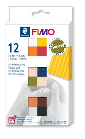 Gyurma, készlet, 12x25 g, égethető, FIMO "Soft Natural", 12 különböző szín 0.3 kg/készlet