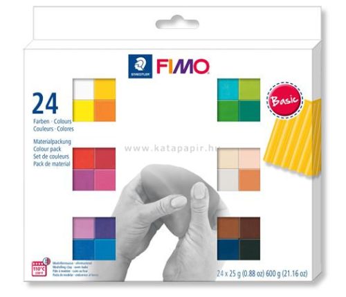 Gyurma, készlet, 24x25g, égethető,  FIMO "Soft Basic", 24 különböző szín 0.3 kg/készlet