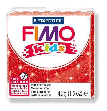 Gyurma, 42 g, égethető, FIMO "Kids", glitteres piros 0.042 kg/db