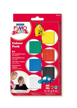 Gyurma készlet, 6x42 g, égethető, FIMO "Kids Color Pack", 6 alapszín 0.252 kg/készlet