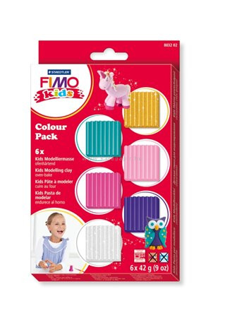 Gyurma készlet, 6x42 g, égethető, lányoknak, FIMO "Kids Color Pack", 6 különböző szín 0.252 kg/készlet