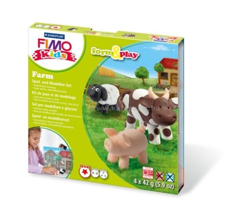 Gyurma készlet, 4x42 g, égethető, FIMO "Kids Form & Play", farm 0.168 kg/készlet