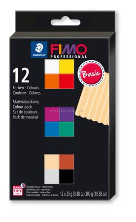 Gyurma, készlet, égethető, 12x25 g, FIMO "Professional Basic", 12 különböző szín 0.3 kg/készlet