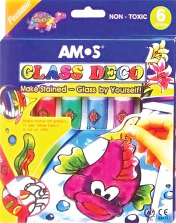 Üvegfóliafesték készlet, AMOS, 6 különböző szín 6 db/csom