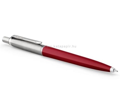 Golyóstoll, 0,7 mm, ezüst színű klip, piros tolltest, PARKER "Royal Jotter Originals", kék