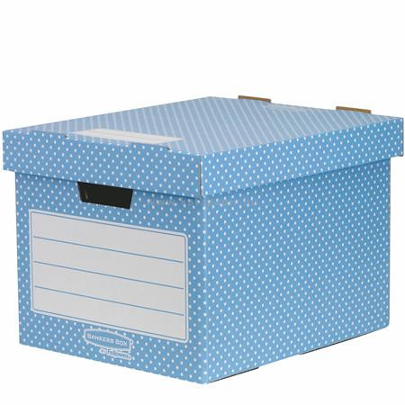 Tároló doboz, karton, 33,3x28,5x39 cm FELLOWES, "Style", kék-fehér 4 db/csom