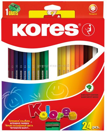 Színes ceruza készlet, hatszögletű, KORES "Hexagonal", 24 különböző szín