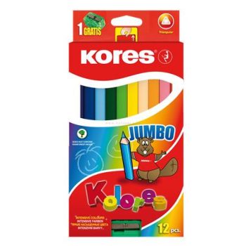   Színes ceruza készlet, háromszögletű, vastag, KORES "Jumbo", 12 különböző szín