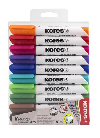 Tábla- és flipchart marker készlet, 1-3 mm, kúpos, KORES "K-Marker", 10 külömböző szín