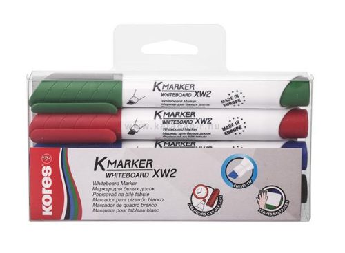 Tábla- és flipchart marker készlet, 1-3 mm, vágott, KORES "K-Marker", 4 különböző szín