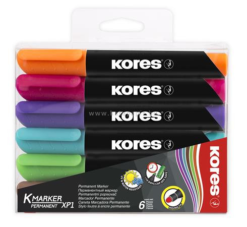 Alkoholos marker, 3-5 mm, kúpos, KORES "K-Marker", 6 különböző szín