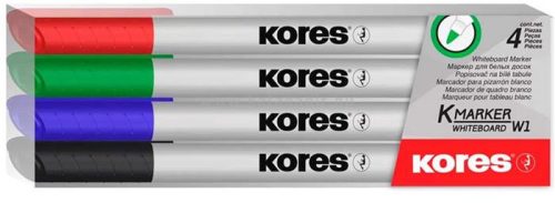 Tábla- és flipchart marker készlet, 1-3 mm kúp, KORES "K-Marker", 4 különböző szín