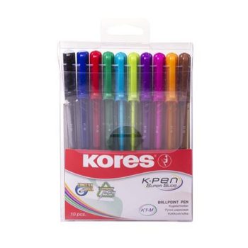   Golyóstoll készlet, 1,0 mm, kupakos, háromszögletű, KORES,vegyes 10 db