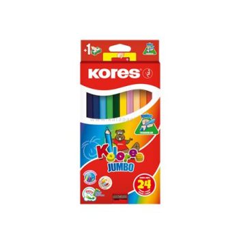   Színes ceruza készlet, háromszögletű, vastag, KORES "Kolores Jumbo", 24 különböző szín