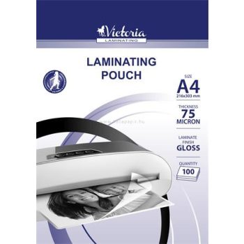   Meleglamináló fólia, 75 mikron, A4, fényes, VICTORIA 100 db/cs