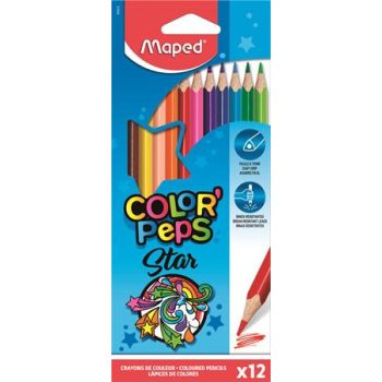   Színes ceruza készlet, háromszögletű, MAPED "Color'Peps", 12 különböző szín