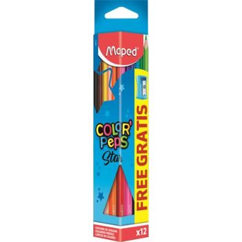   Színes ceruza készlet, háromszögletű, hegyezővel, MAPED "Color'Peps", 12 különböző szín