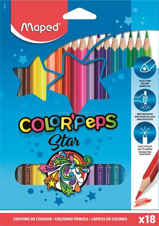 Színes ceruza készlet, háromszögletű, MAPED "Color'Peps", 18 különböző szín