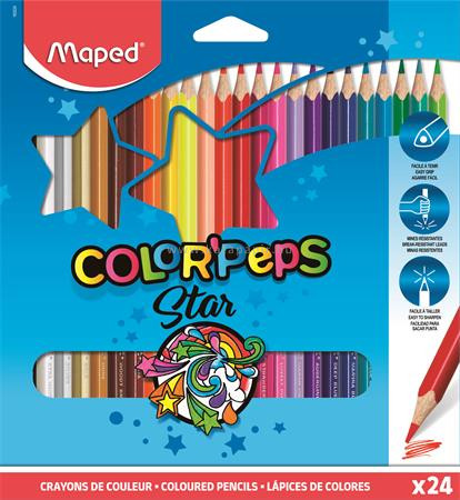 Színes ceruza készlet, háromszögletű, MAPED "Color'Peps", 24 különböző szín