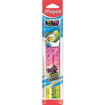   Vonalzó, műanyag, 15 cm, MAPED "Twist'n Flex Decor"