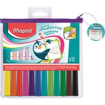   Táblamarker készlet, 1,5 mm, kimosható, fehértáblához, MAPED "Marker'Peps, 12 különböző szín