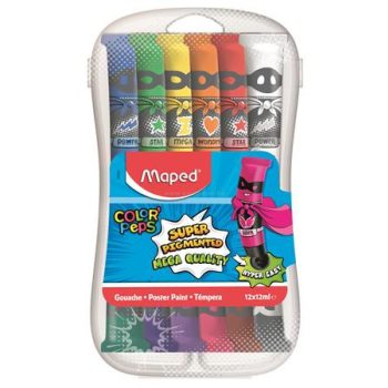 Tempera készlet, 12 darabos, műanyag dobozban, MAPED