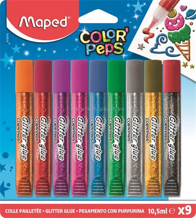 Csillámos ragasztó, MAPED "Color'Peps", 9 különböző szín 9 db/csom