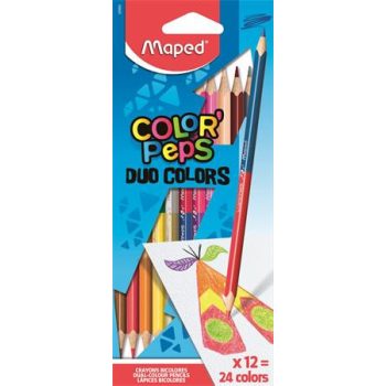   Színes ceruza készlet, kétvégű, háromszögletű, MAPED "Color'Peps Duo", 24 különböző szín