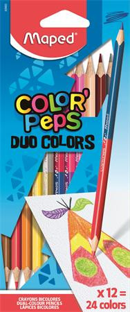 Színes ceruza készlet, kétvégű, háromszögletű, MAPED "Color'Peps Duo", 24 különböző szín