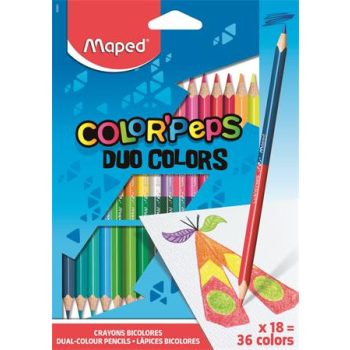   Színes ceruza készlet, háromszögletű, kétvégű, MAPED "Color'Peps Duo", 36 különböző szín