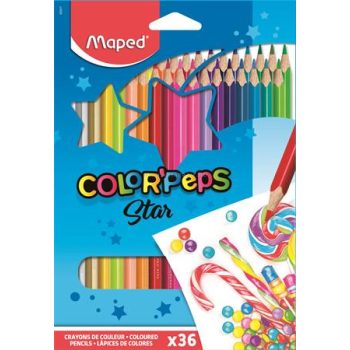   Színes ceruza készlet, háromszögletű, MAPED "Color'Peps", 36 különböző szín
